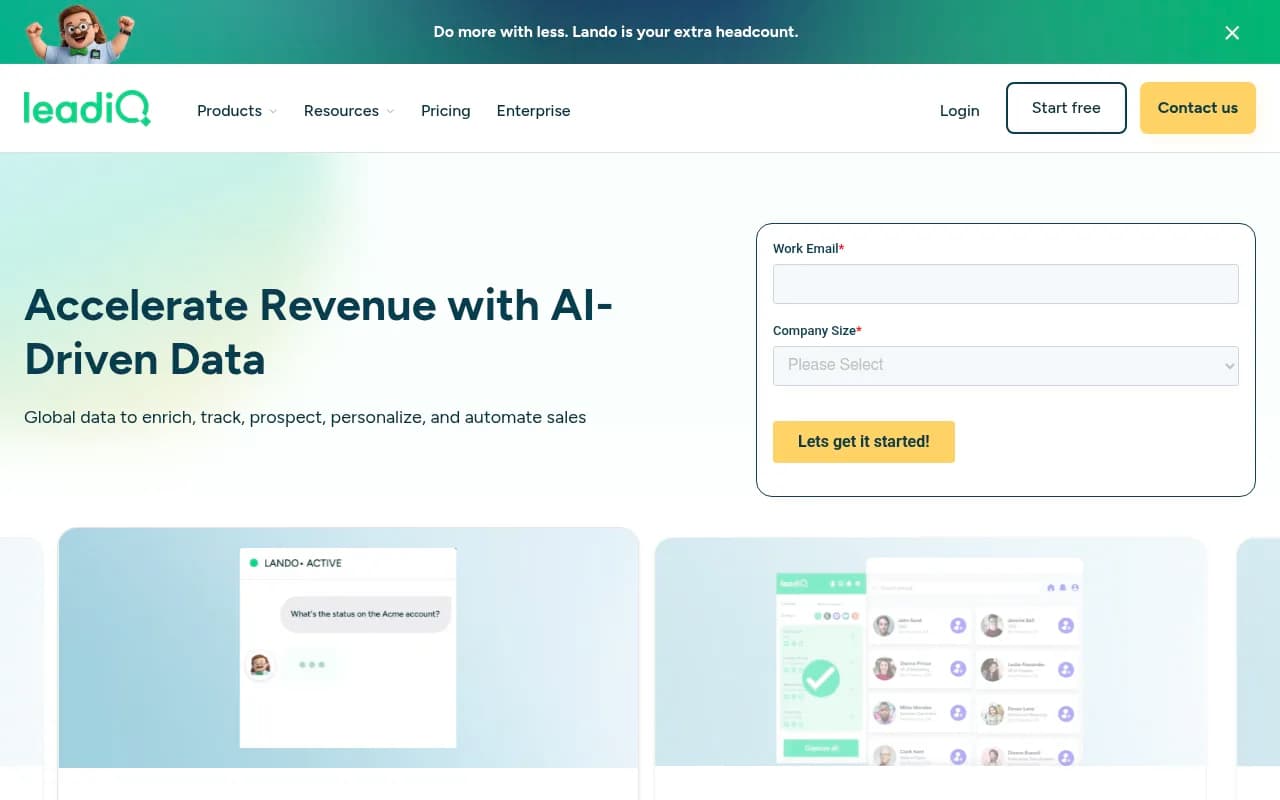 Screenshot of LeadIQ website
