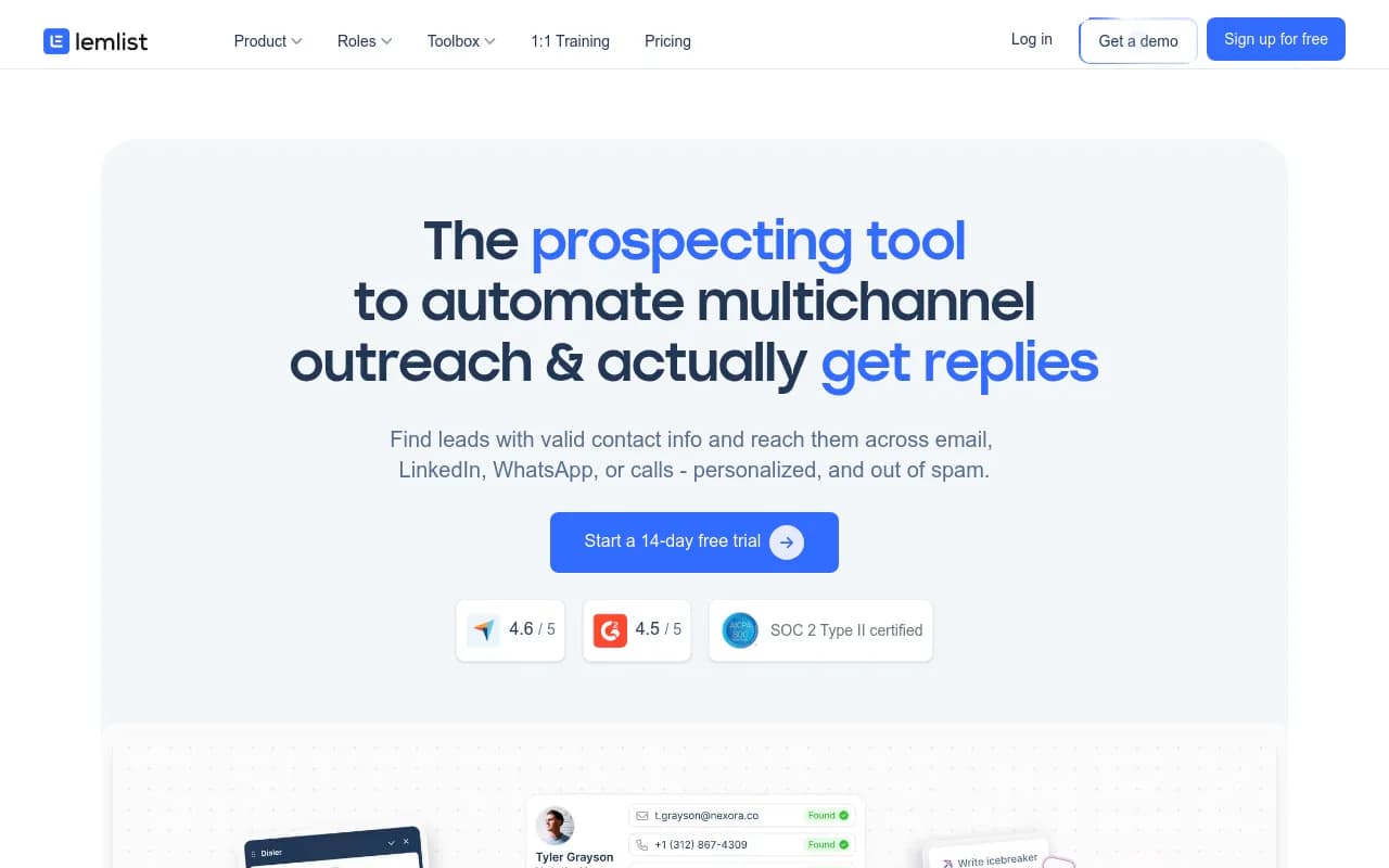 Screenshot of Lemlist website