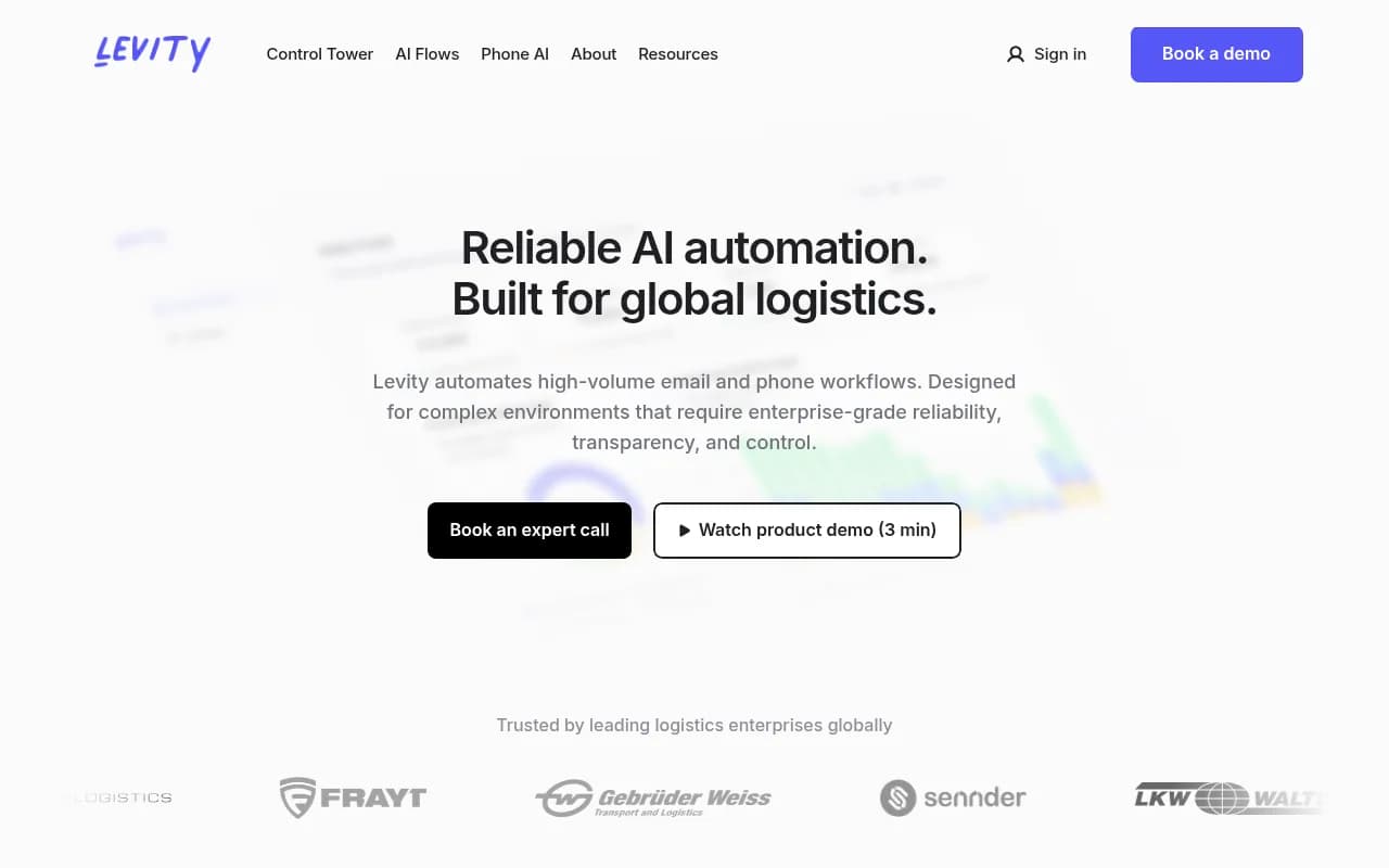Screenshot of Levity AI website