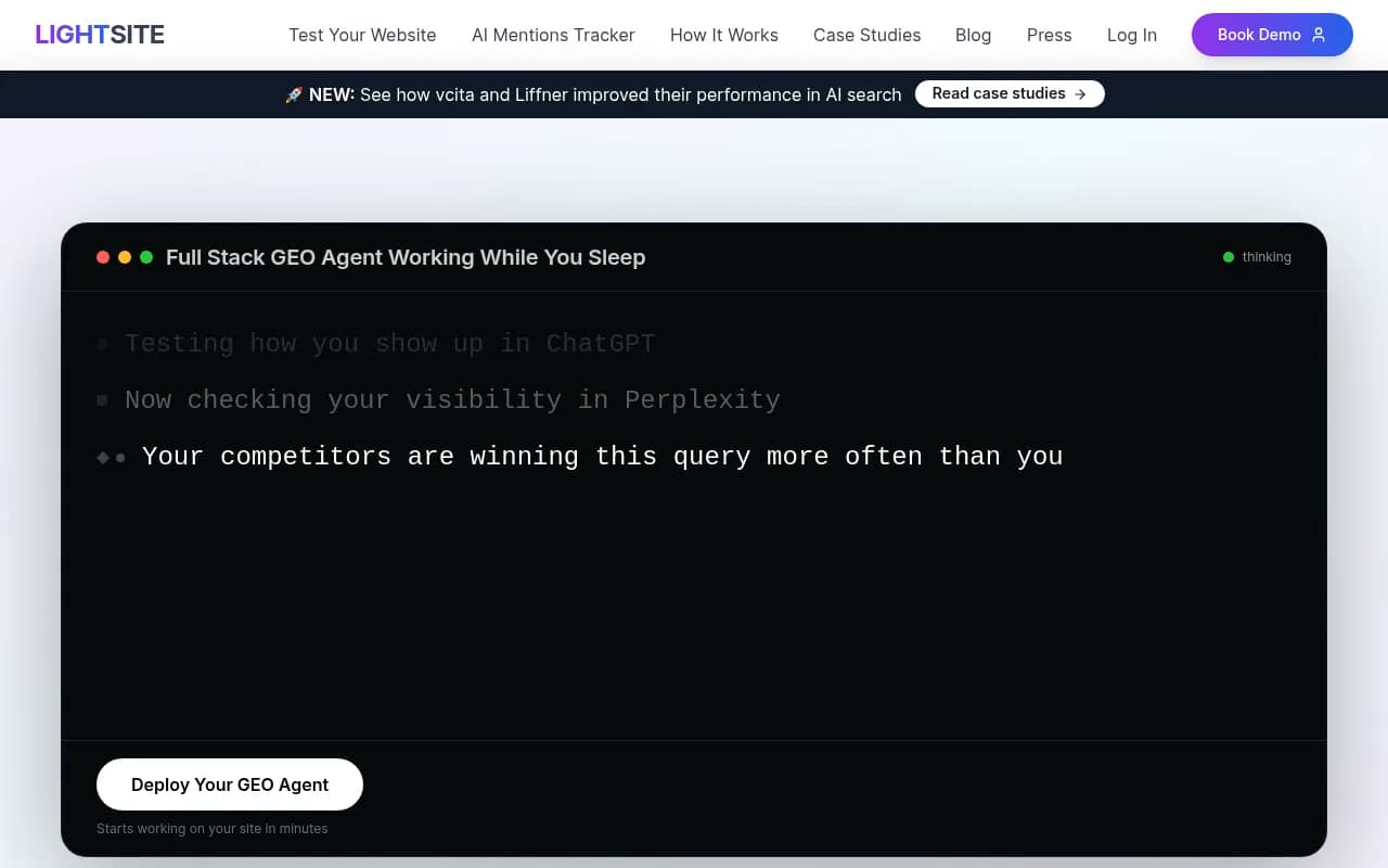 Screenshot of LightSite AI website