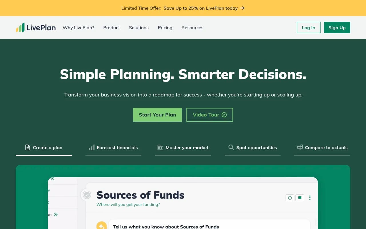 Screenshot of LivePlan website