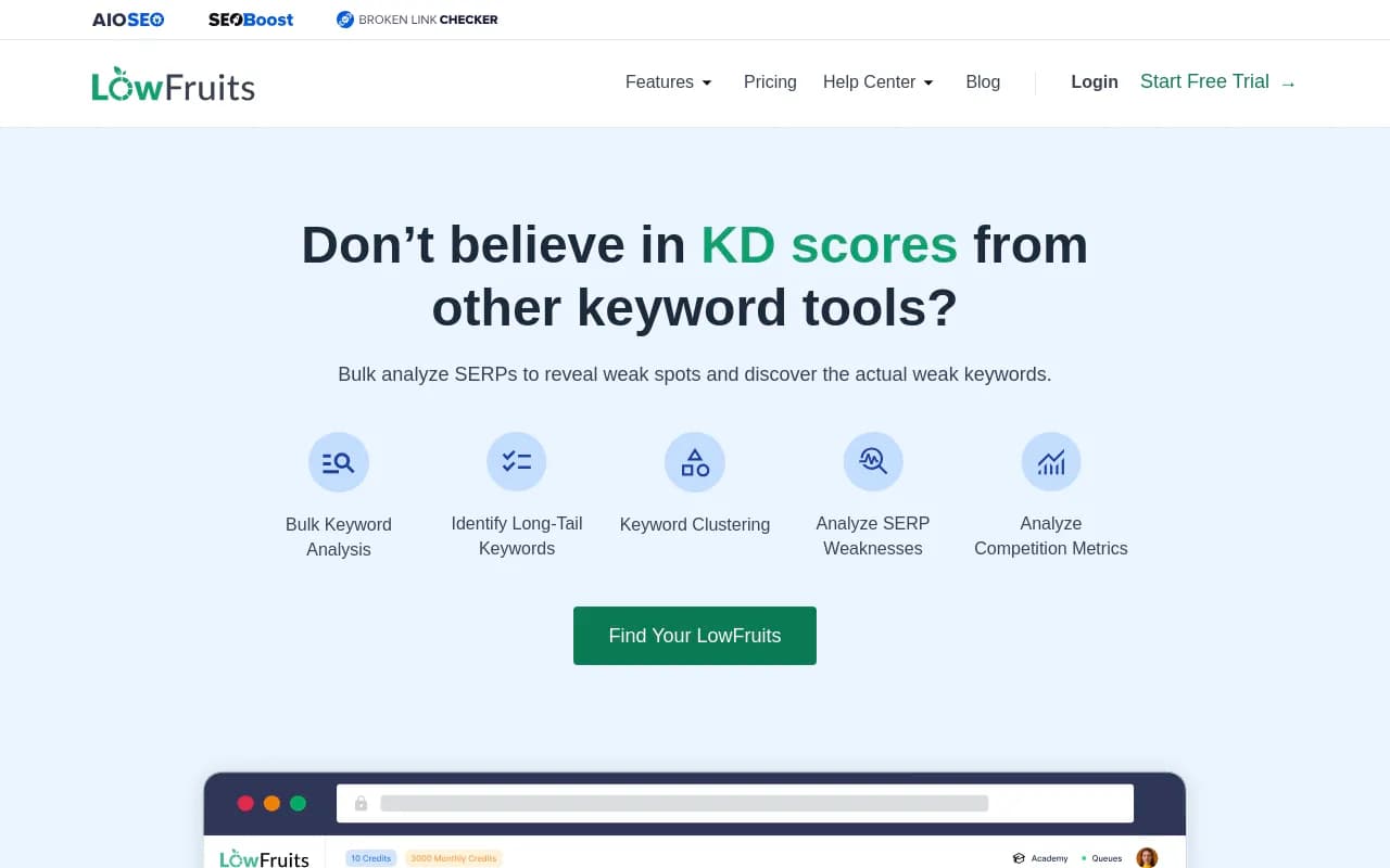 Screenshot of LowFruits website