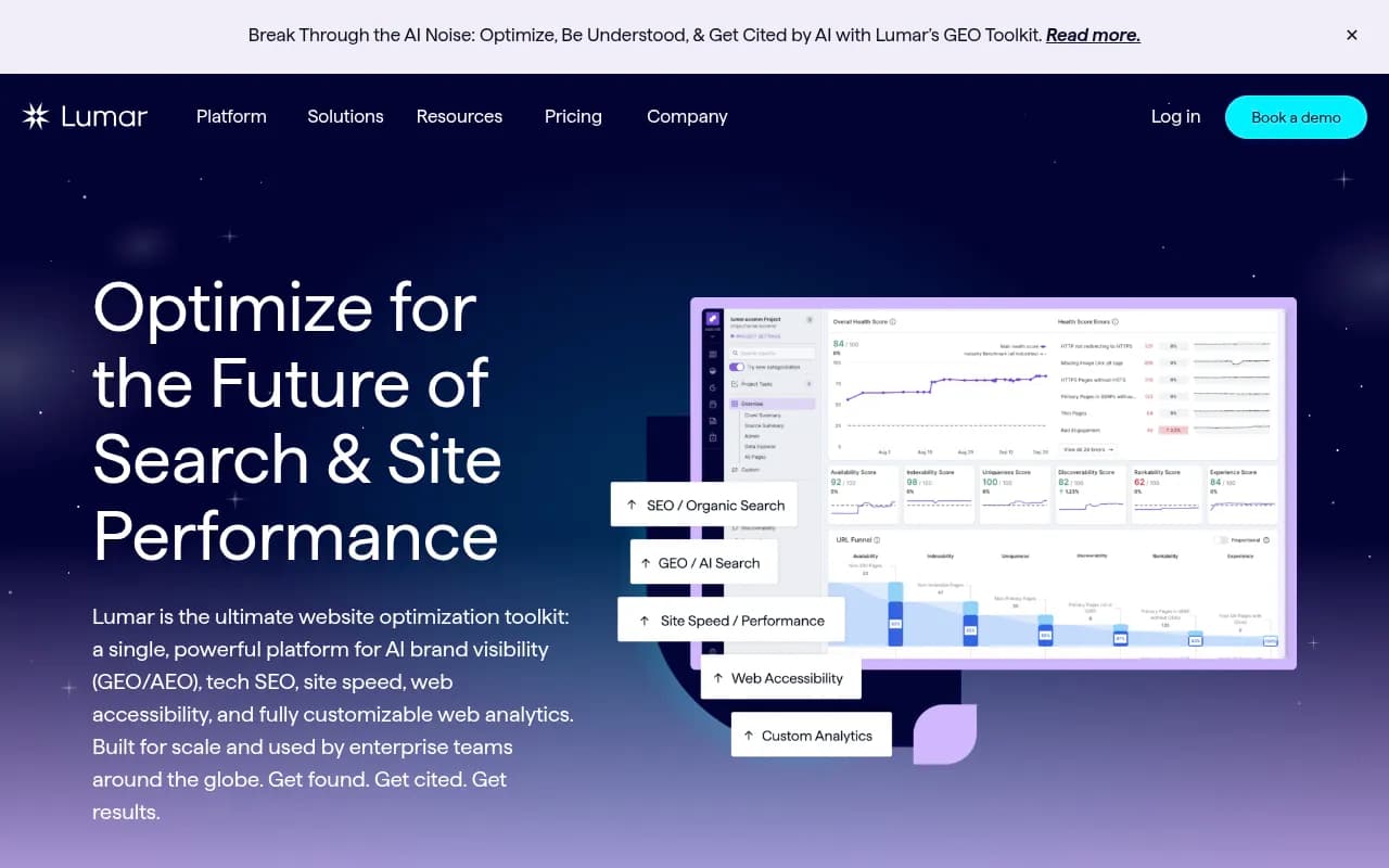 Screenshot of Lumar website