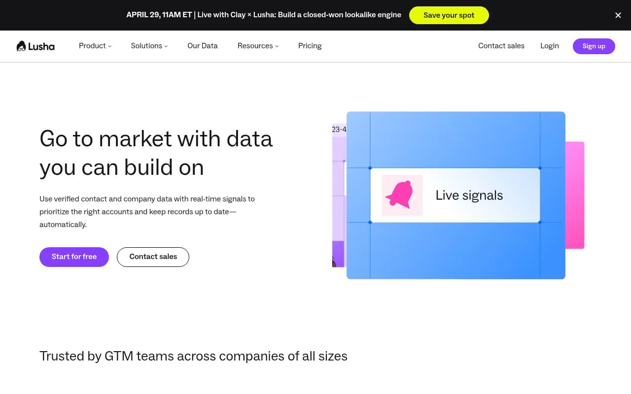 Screenshot of Lusha website