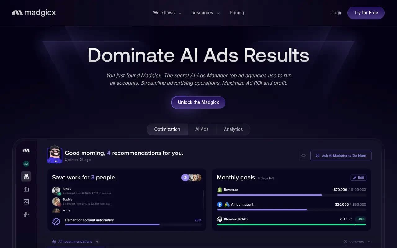 Screenshot of Madgicx website