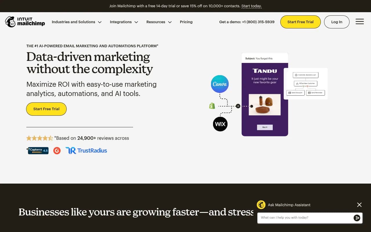 Screenshot of Mailchimp website