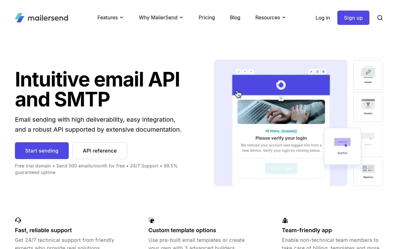 Screenshot of MailerSend website