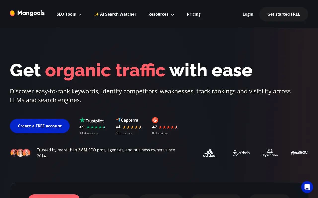 Screenshot of Mangools website