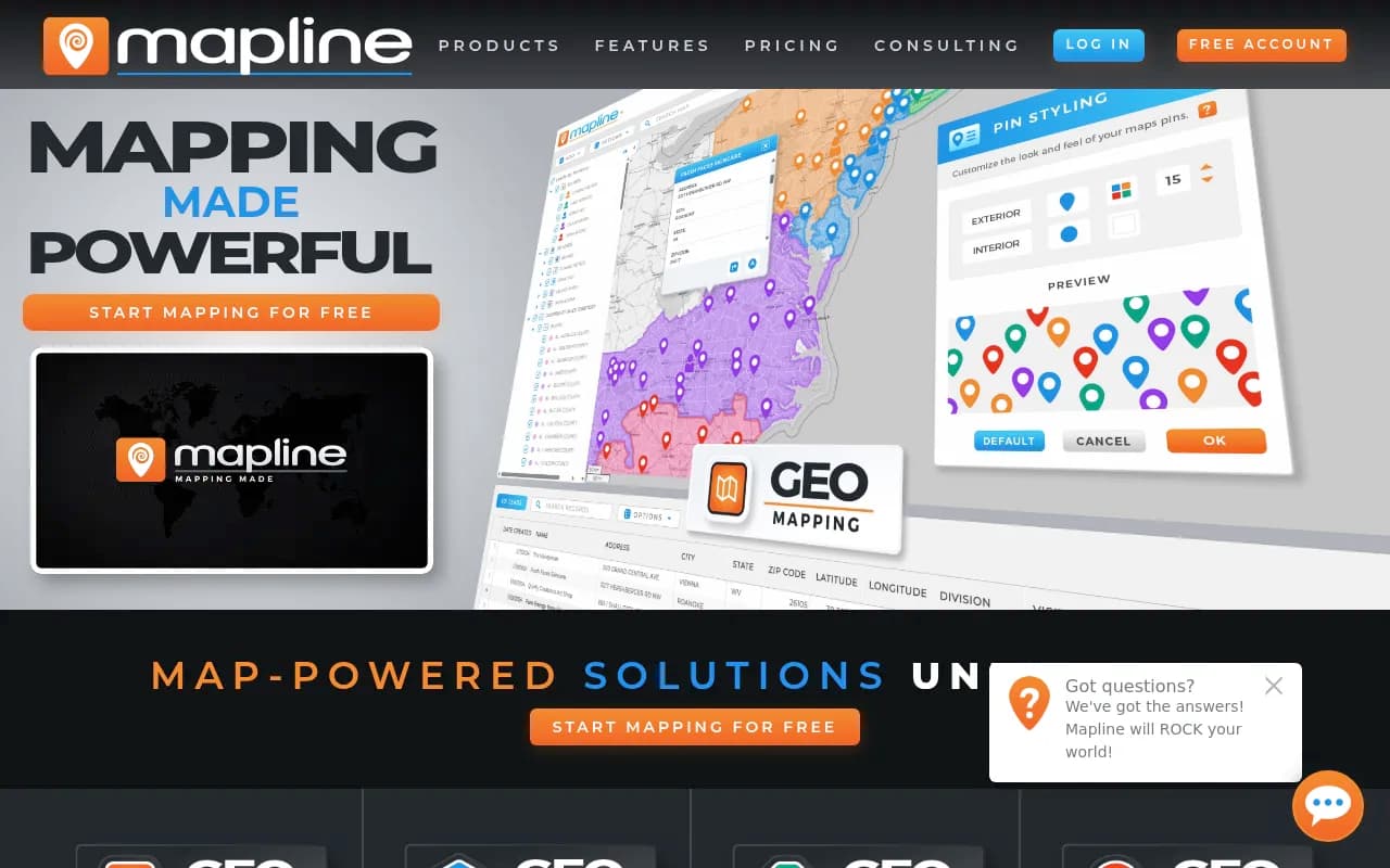 Screenshot of Mapline website