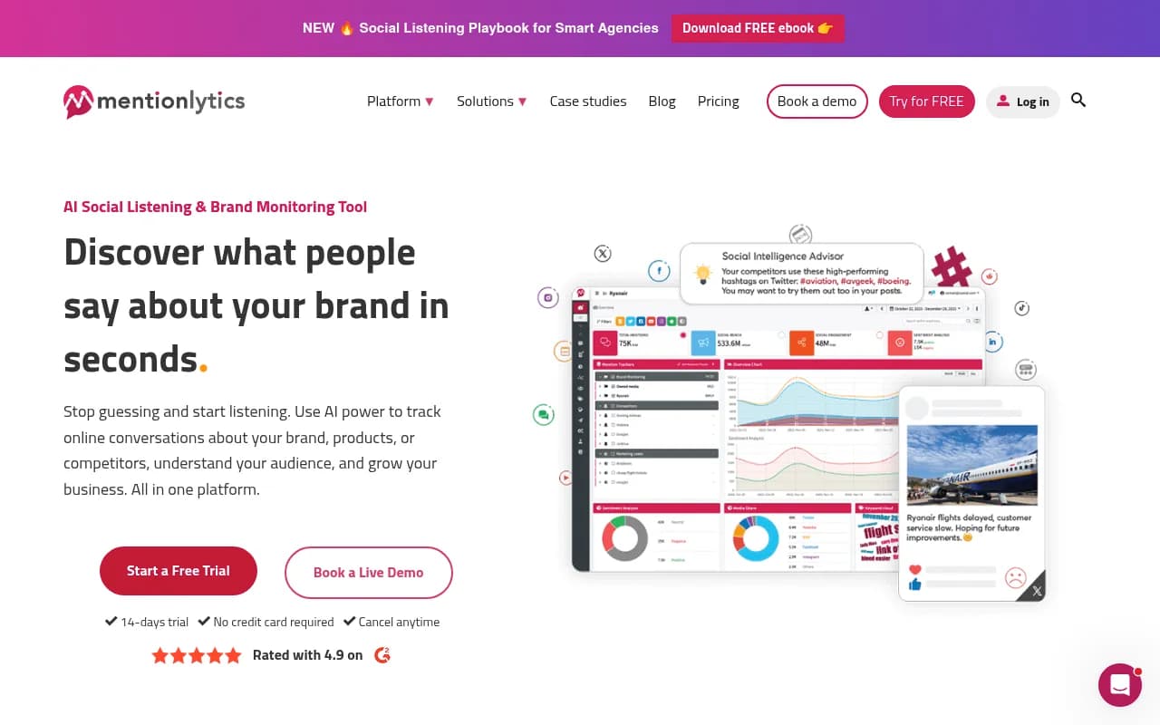 Screenshot of Mentionlytics website