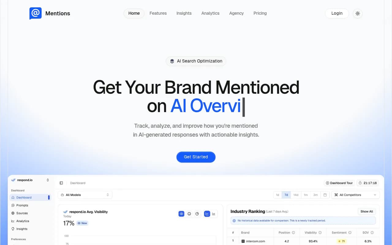 Screenshot of Mentions.so website