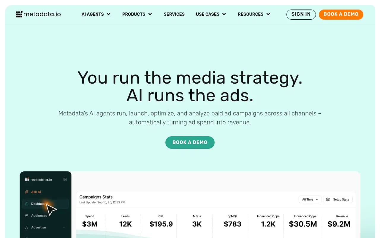 Screenshot of Metadata.io website