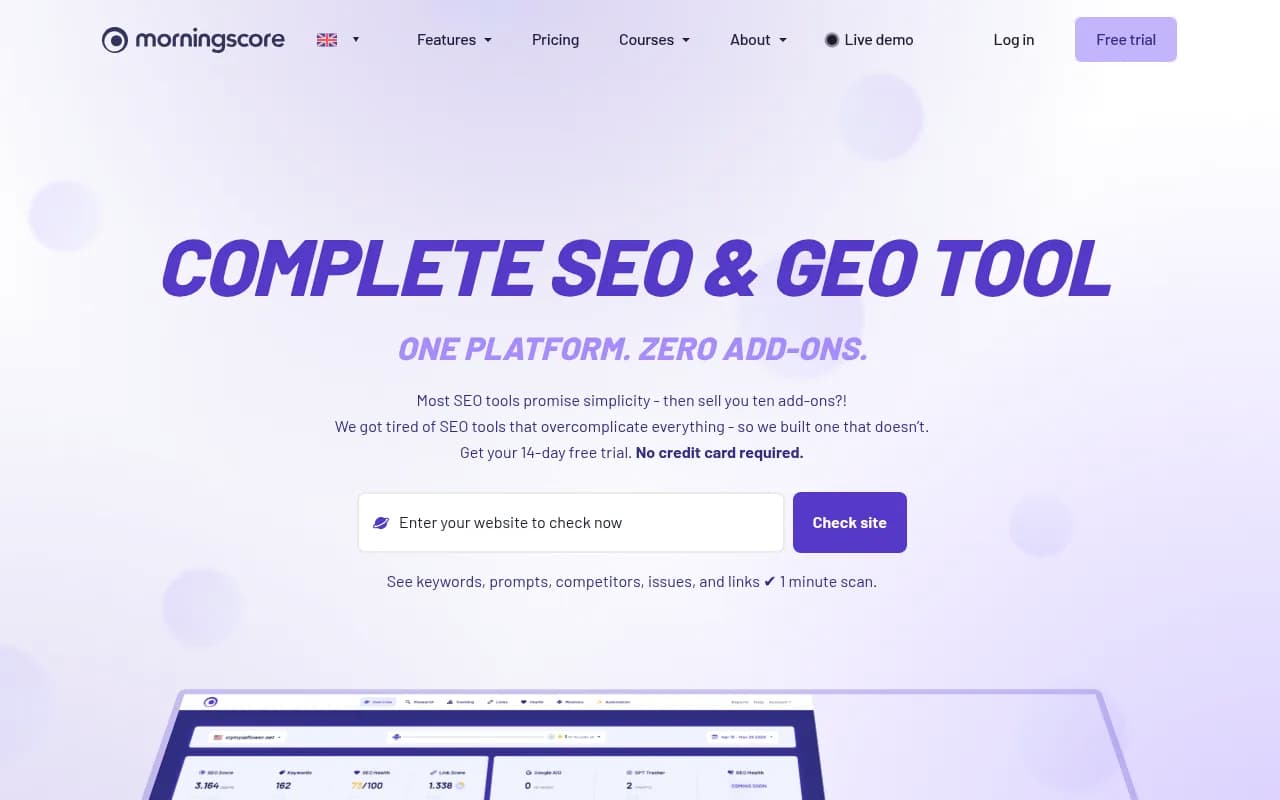 Screenshot of Morningscore website