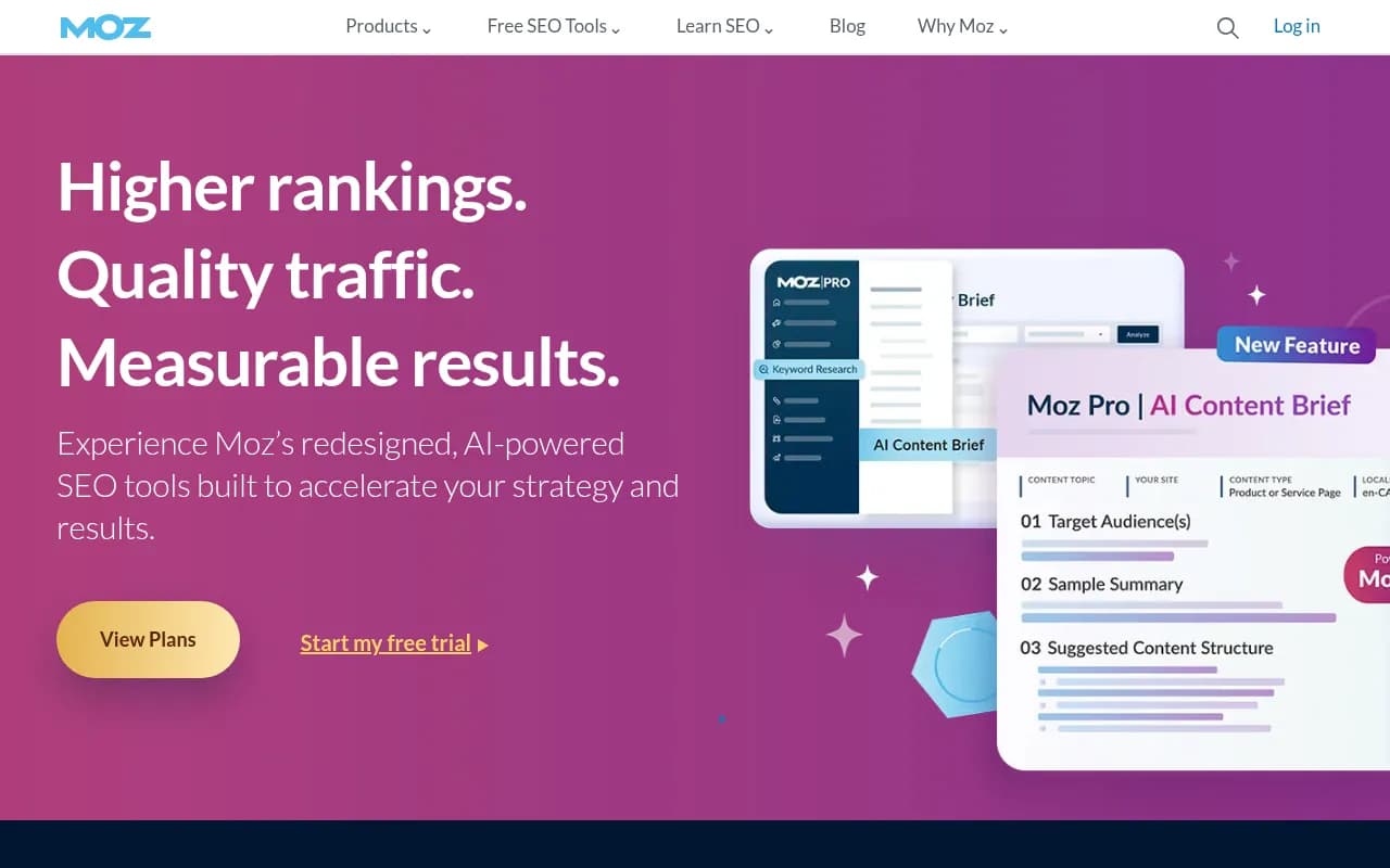 Screenshot of Moz website
