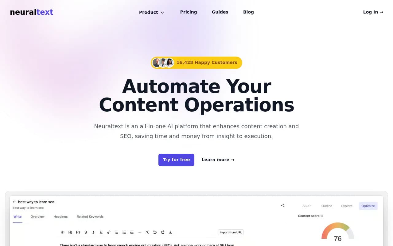 Screenshot of NeuralText website