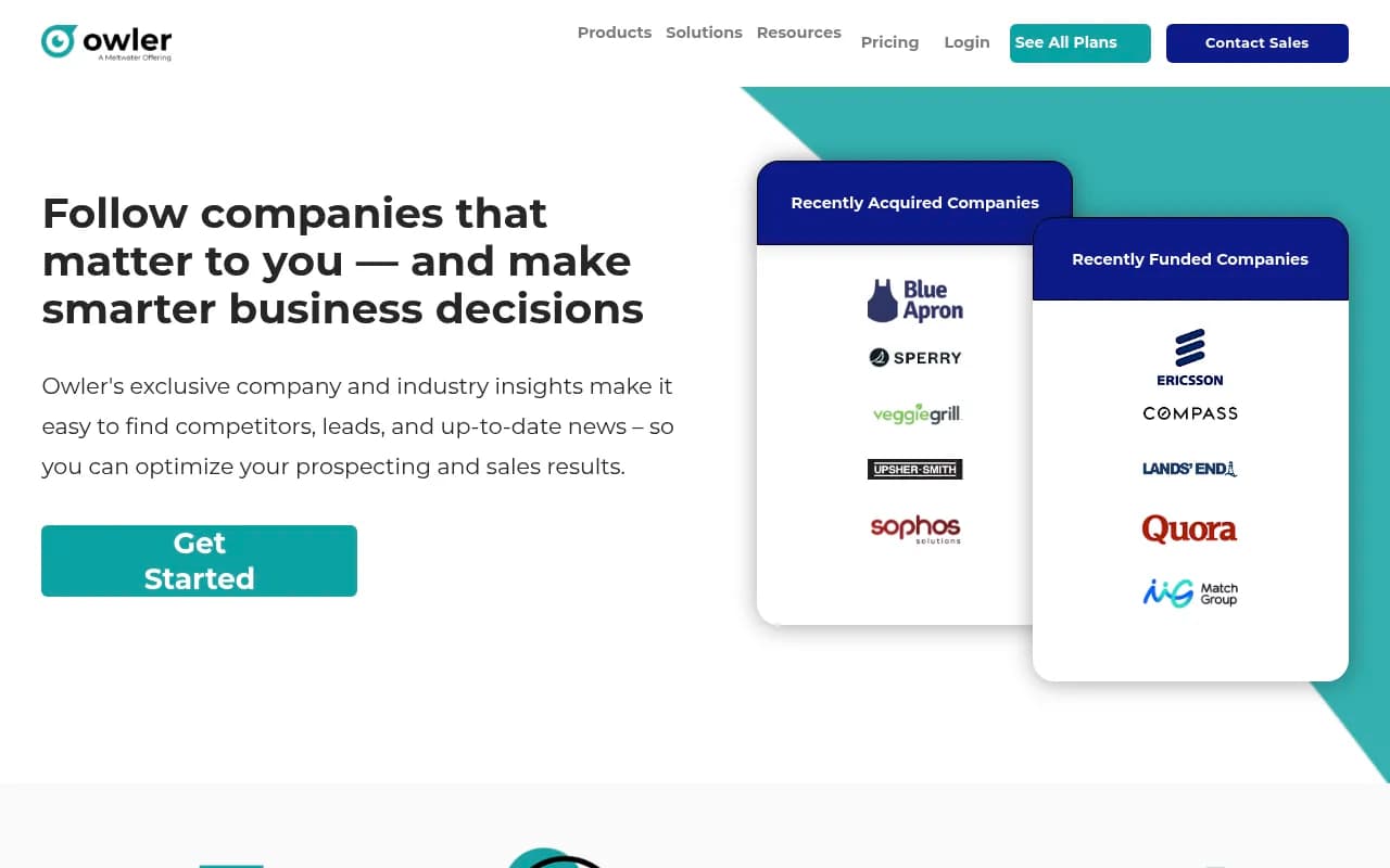 Screenshot of Owler website