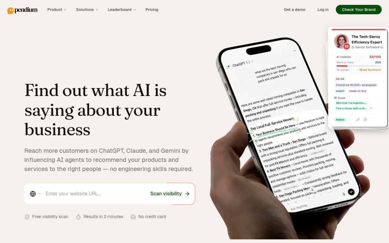Screenshot of Pendium.ai website