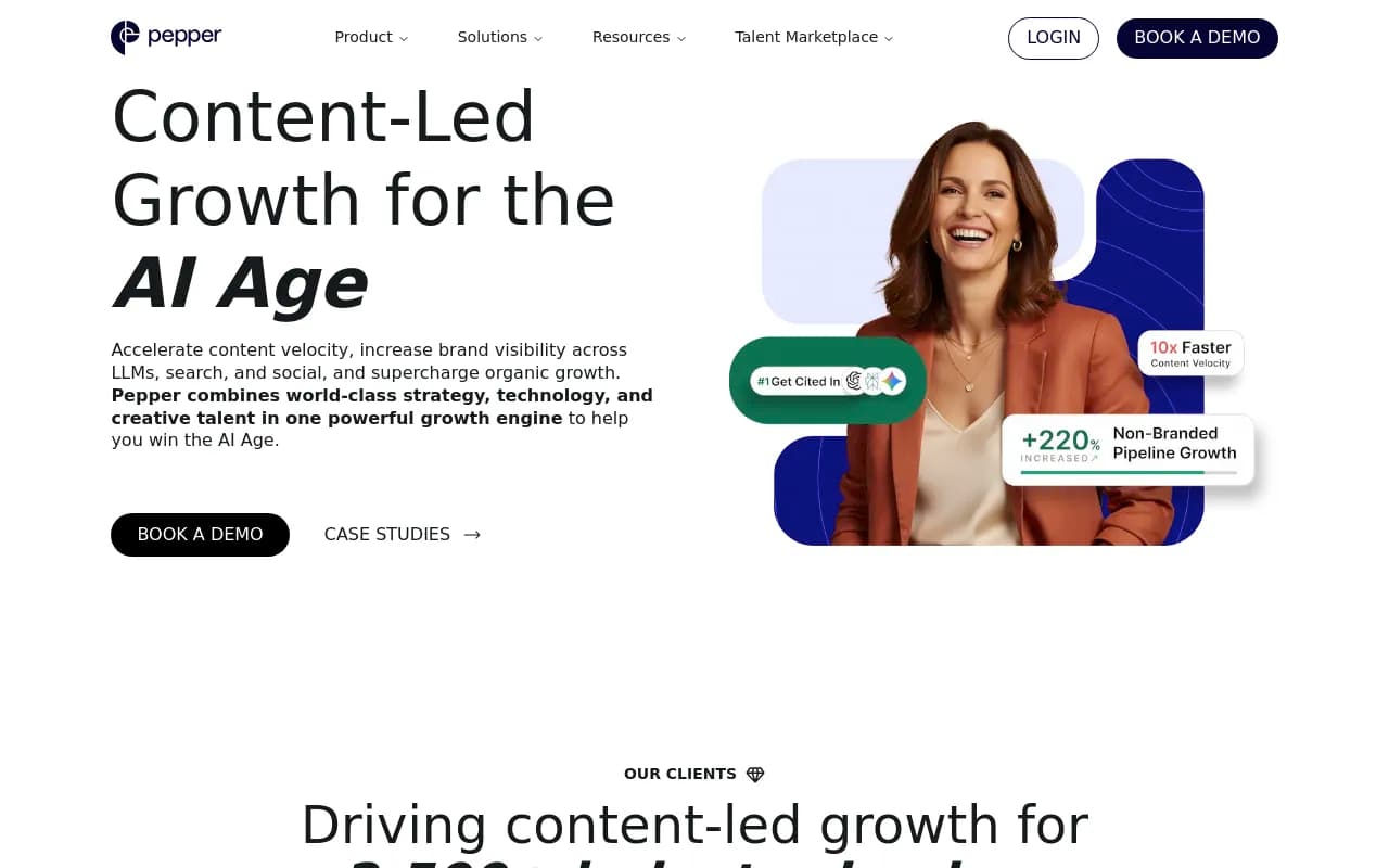 Screenshot of Pepper Content website