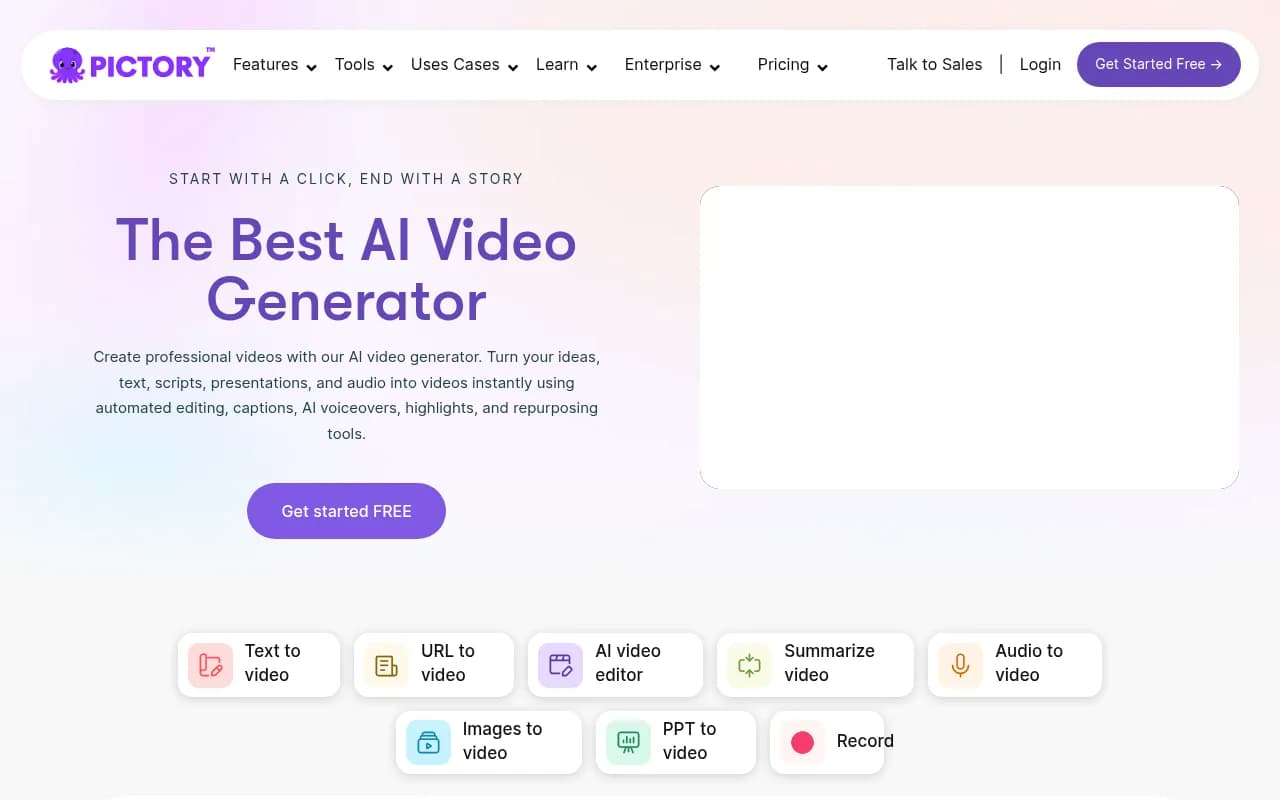 Screenshot of Pictory website