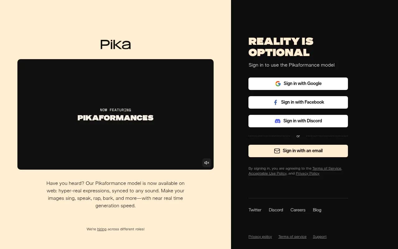 Screenshot of Pika website