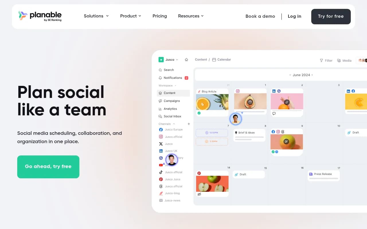 Screenshot of Planable website