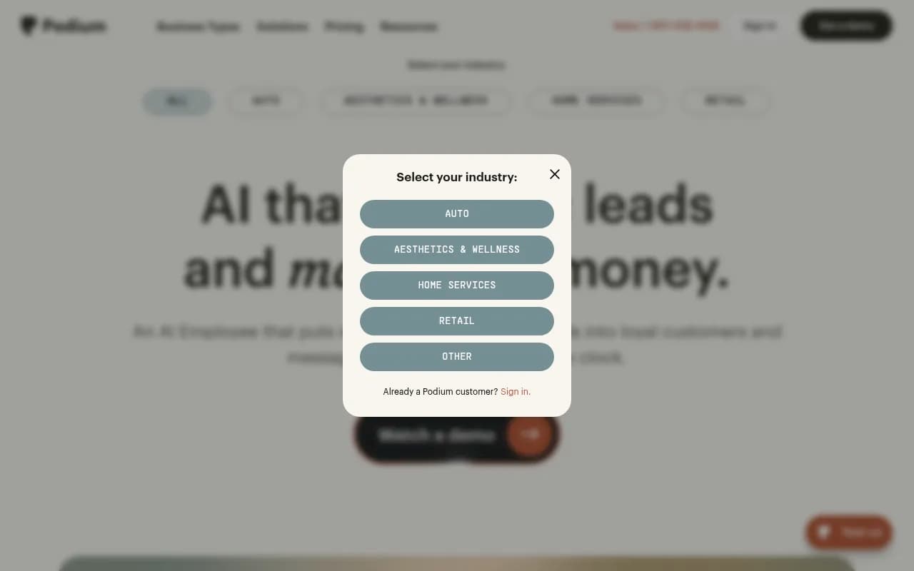 Screenshot of Podium website