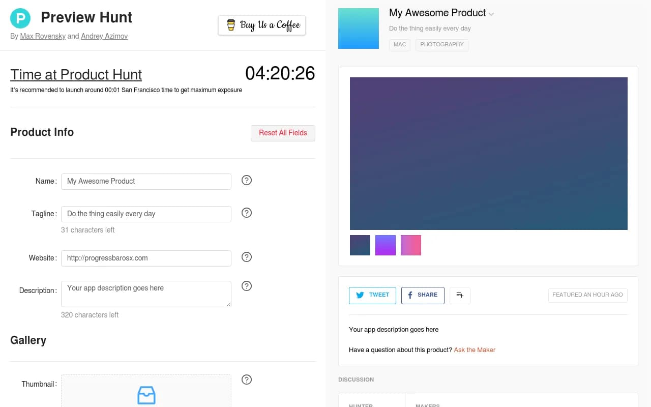 Screenshot of Preview Hunt website