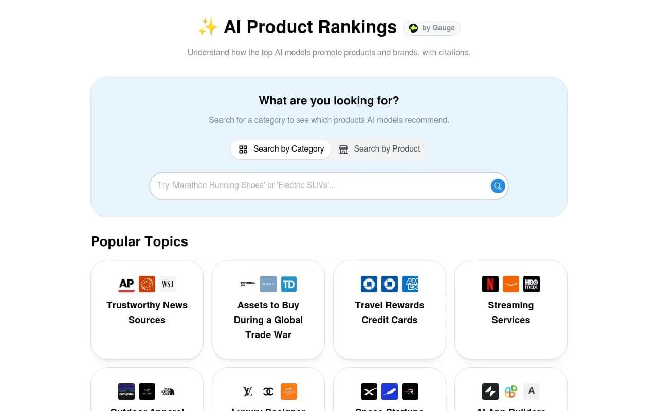 Screenshot of ProductRank website