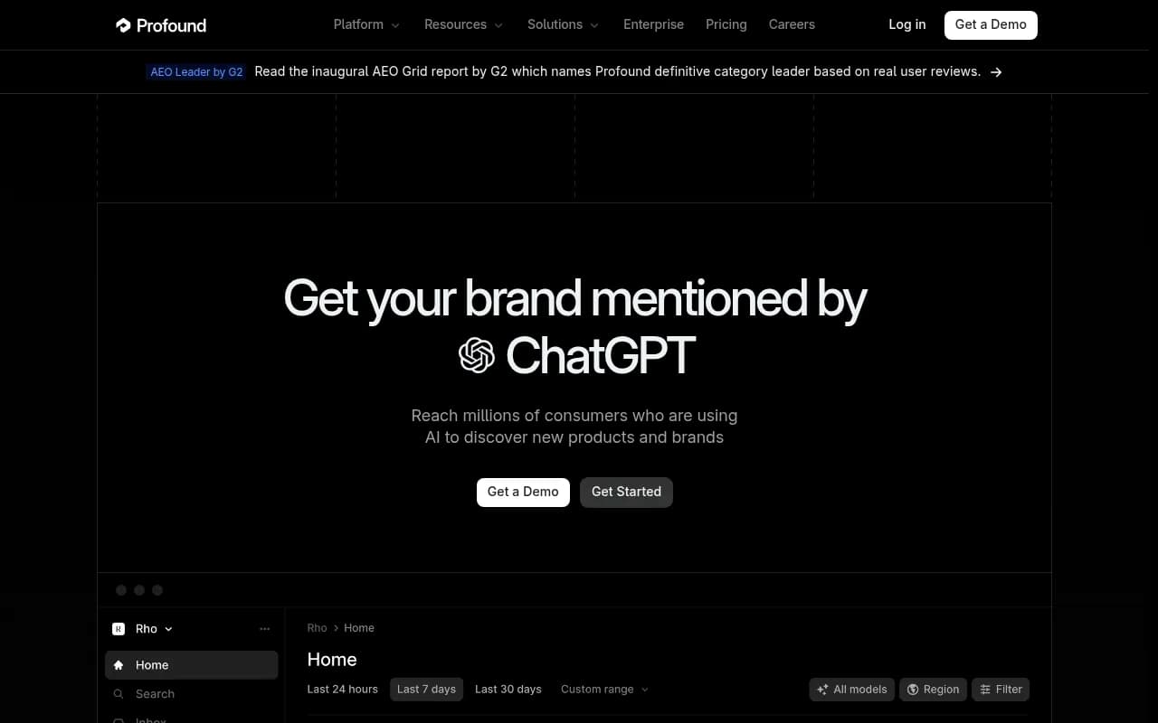 Screenshot of Profound website