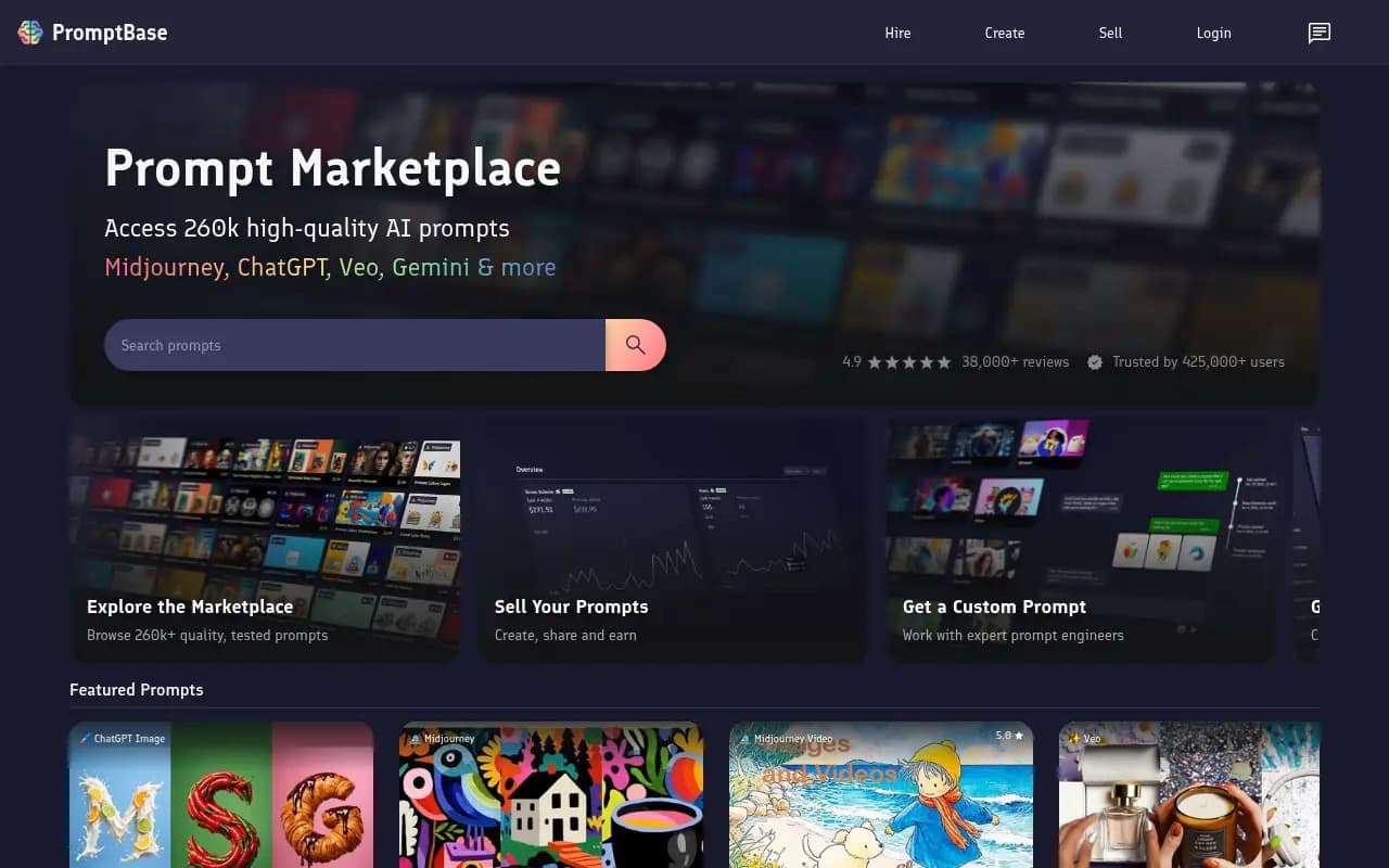 Screenshot of PromptBase website