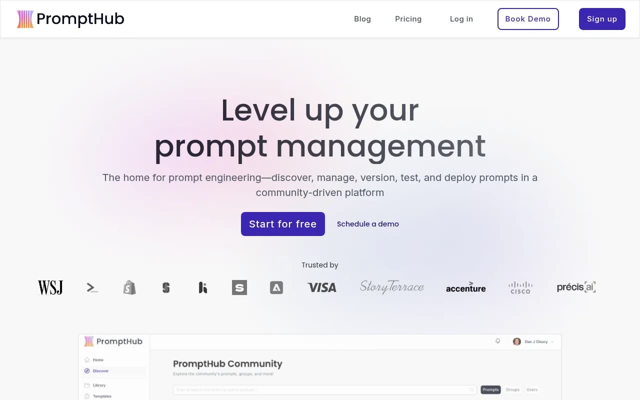 Screenshot of PromptHub website