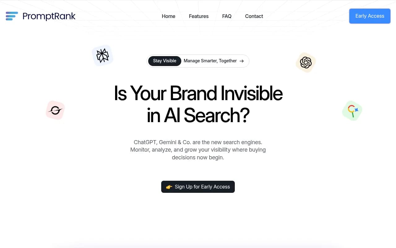 Screenshot of PromptRank website