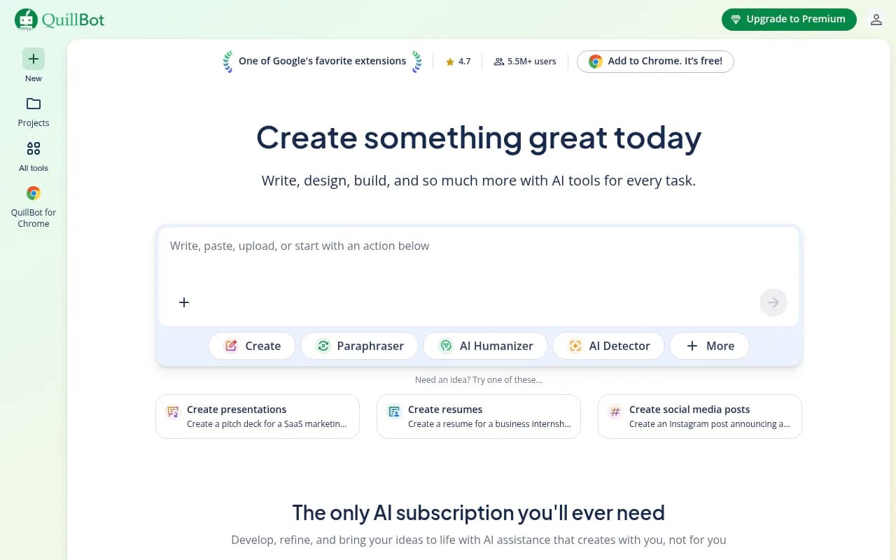 Screenshot of Quillbot website