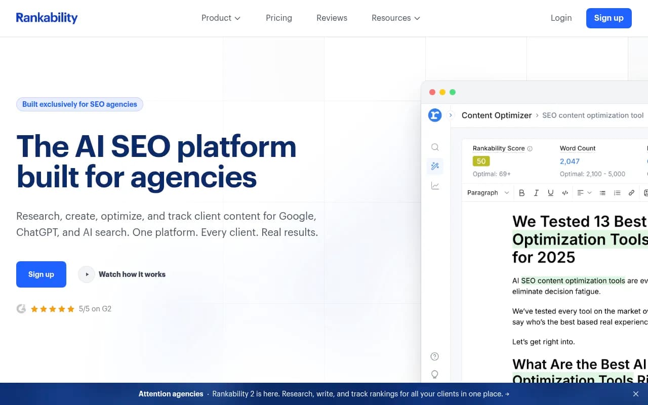 Screenshot of Rankability website