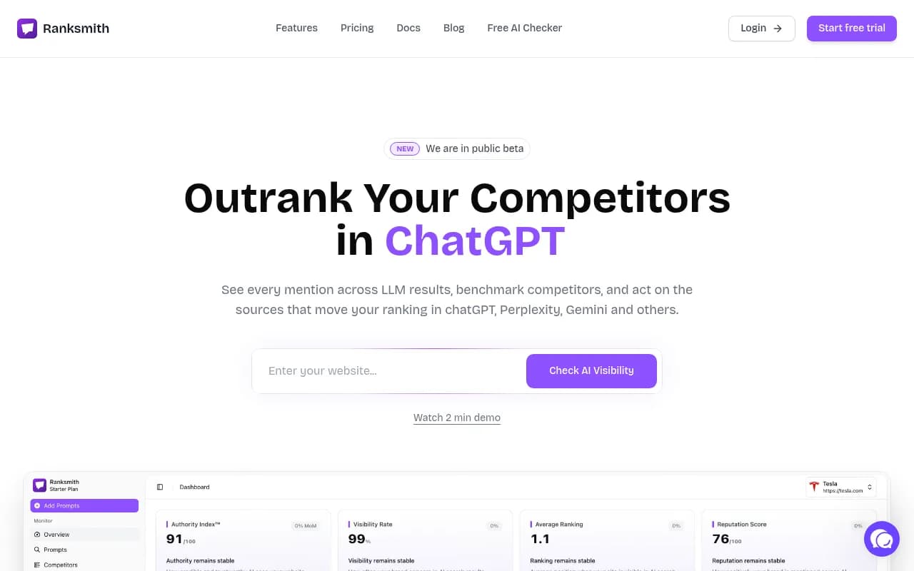 Screenshot of Ranksmith website