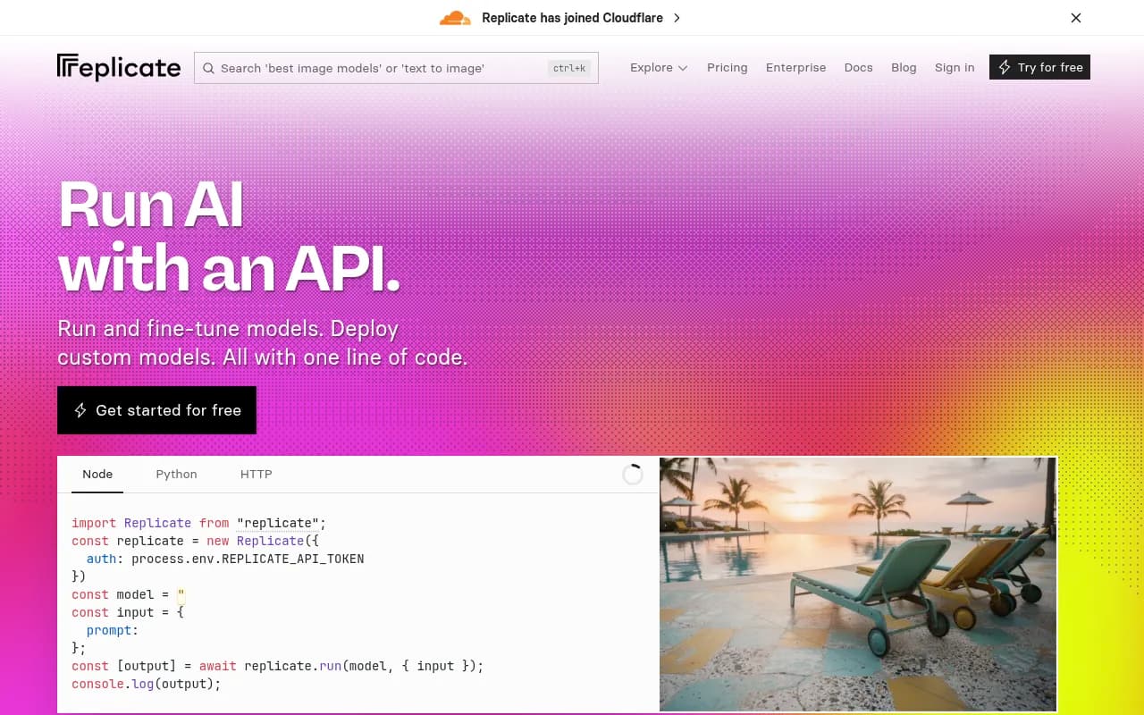 Screenshot of Replicate website