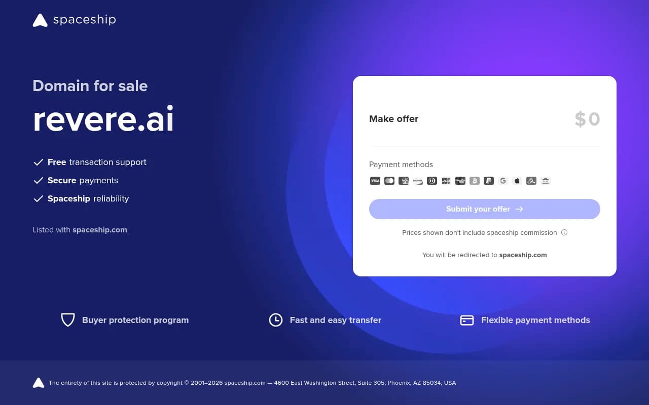 Screenshot of Revere AI website