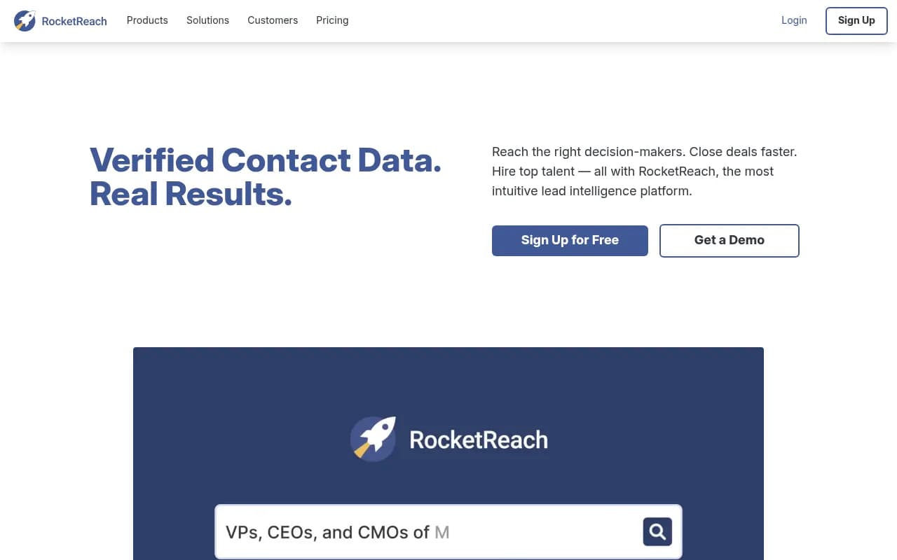 Screenshot of RocketReach website