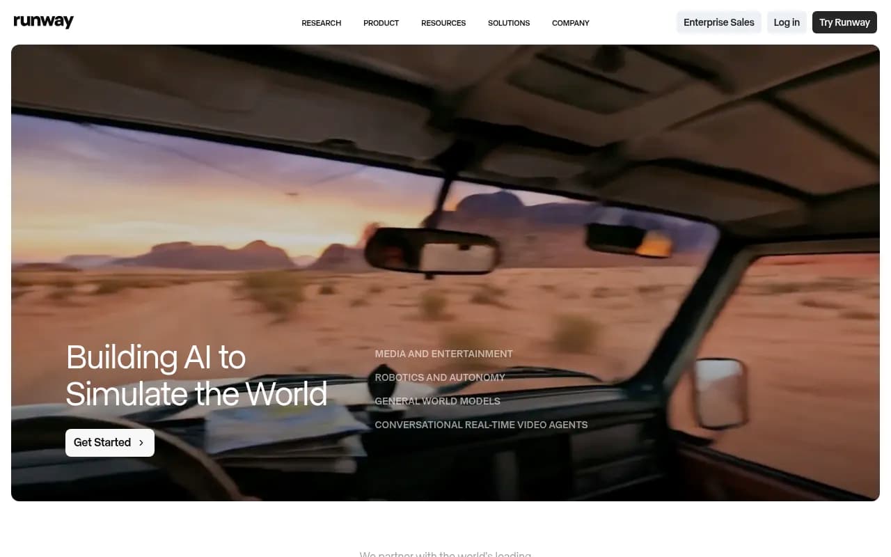 Screenshot of Runway website