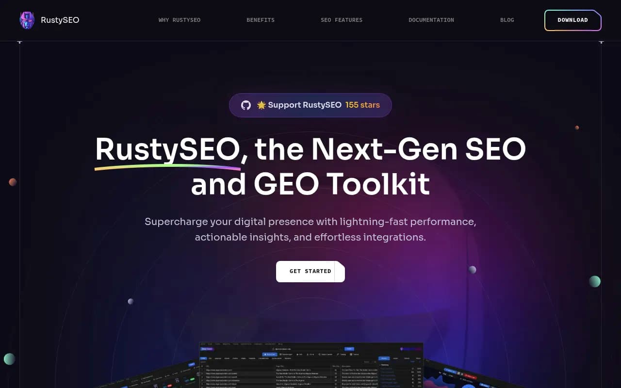 Screenshot of RustySEO website