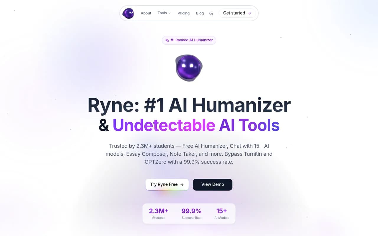 Screenshot of Ryne.ai website