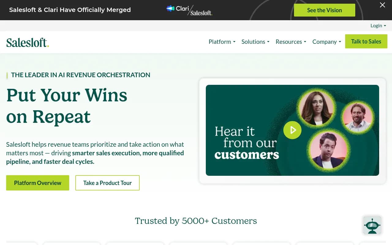 Screenshot of Salesloft website