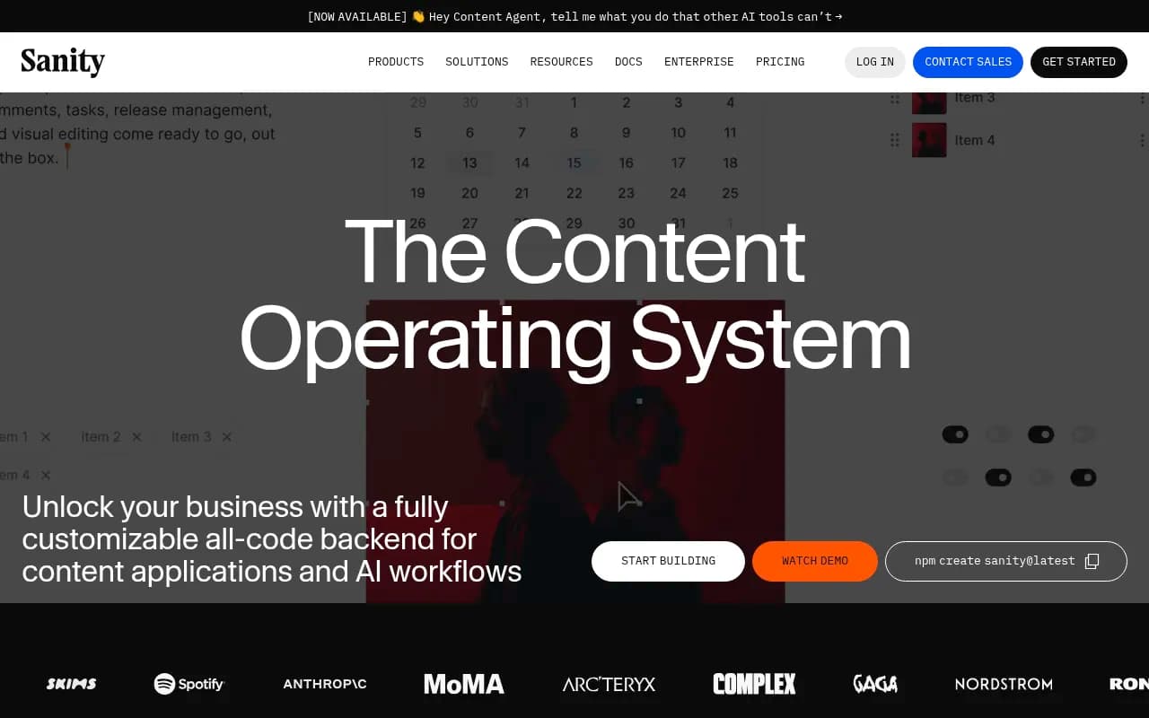 Screenshot of Sanity website