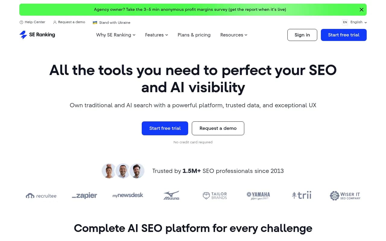 Screenshot of SE Ranking website