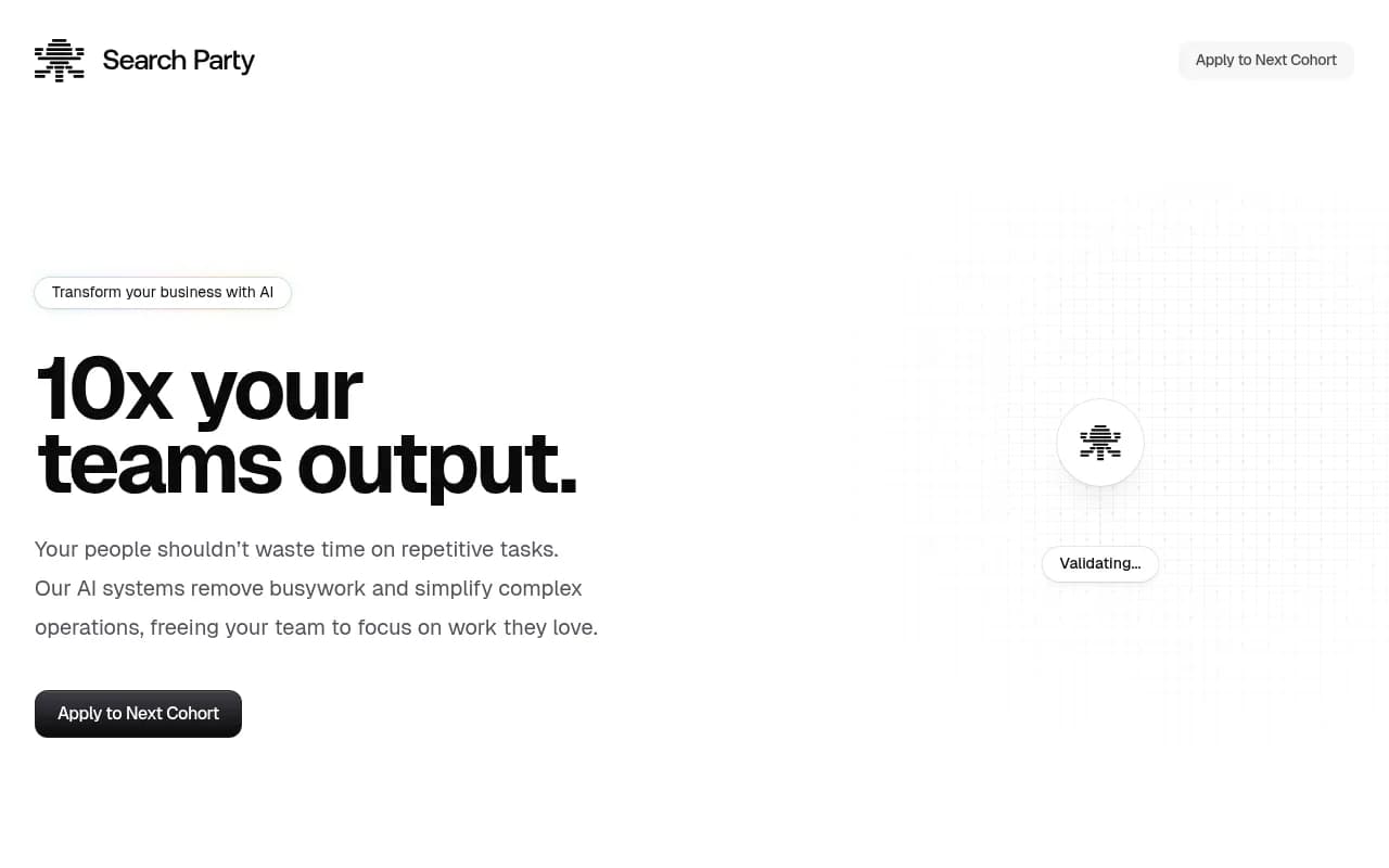 Screenshot of Search Party website