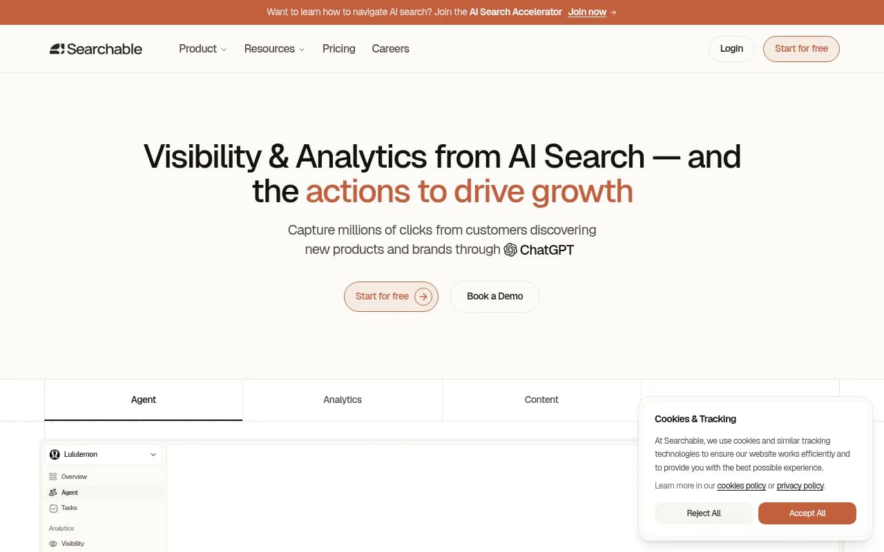 Screenshot of Searchable website