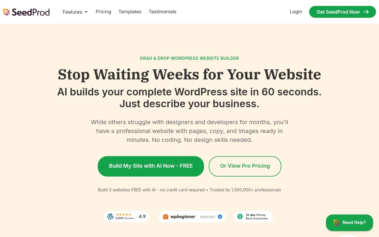 Screenshot of SeedProd website