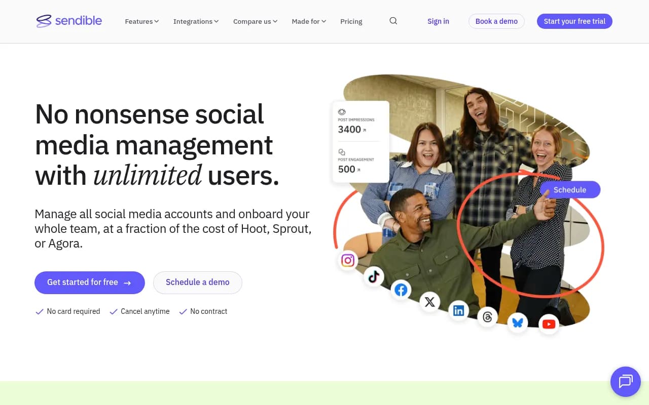 Screenshot of Sendible website