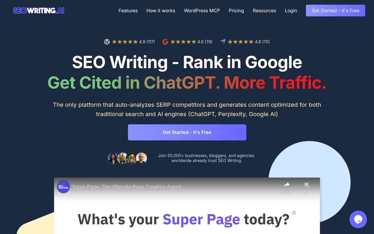 Screenshot of SEO Writing AI website