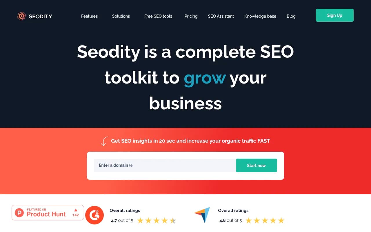 Screenshot of Seodity website